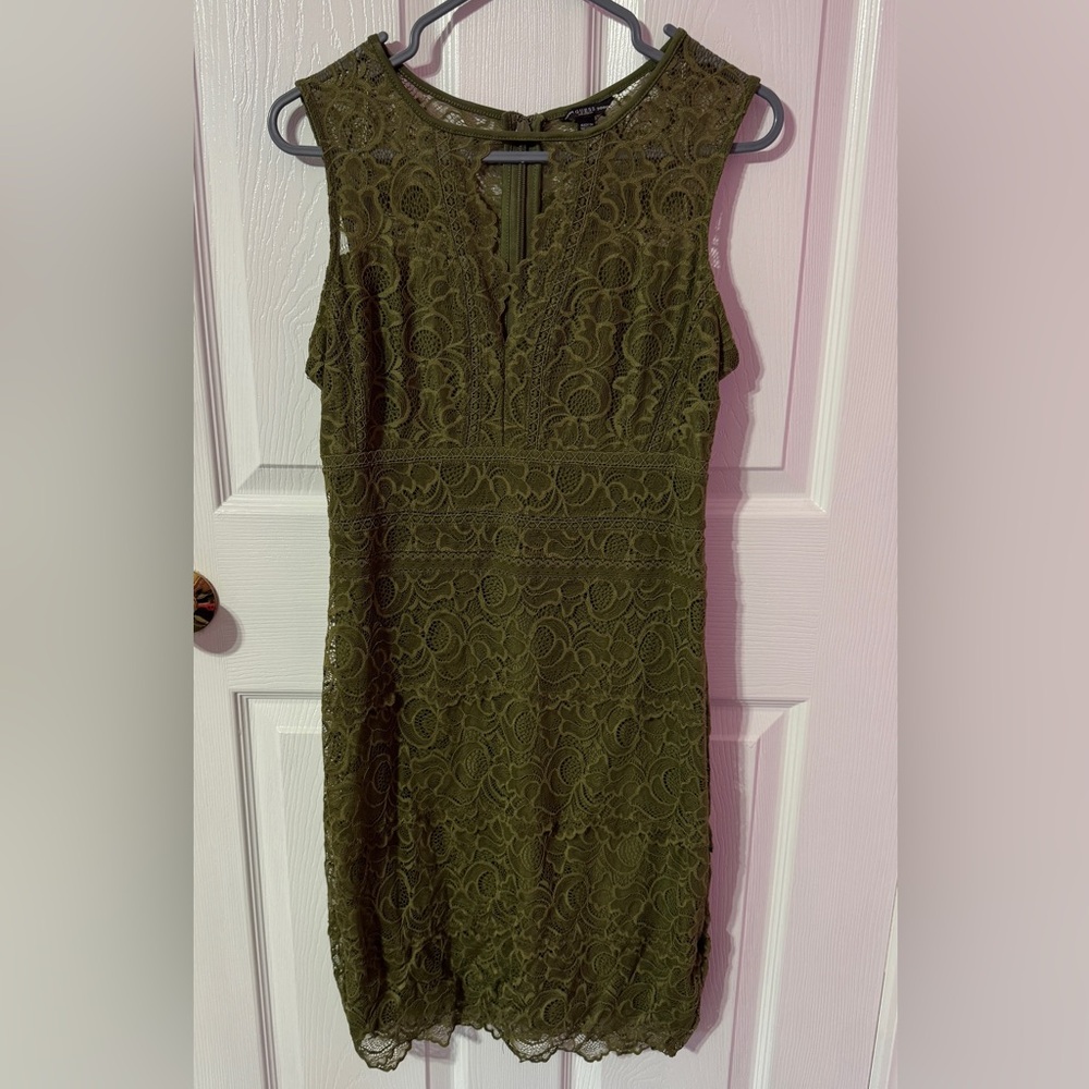 Guess Olive Green Lace Midi Dress